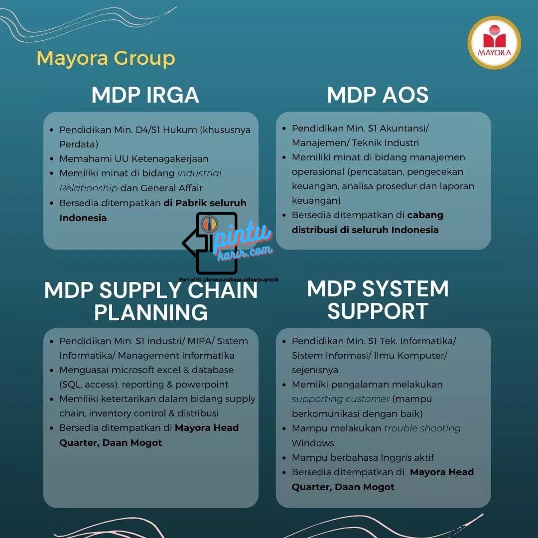 Lowongan Kerja Mayora Group - PintuKarir.com S1/D3